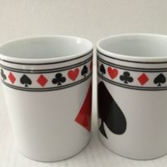 Pair DIAMOND & SPADE Poker Playing Card Porcelain Coffee Mugs Tea Cups GUC - Picture 5 of 8